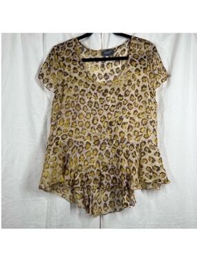Gryphon New York 100% silk chiffon sheer cheetah print blouse